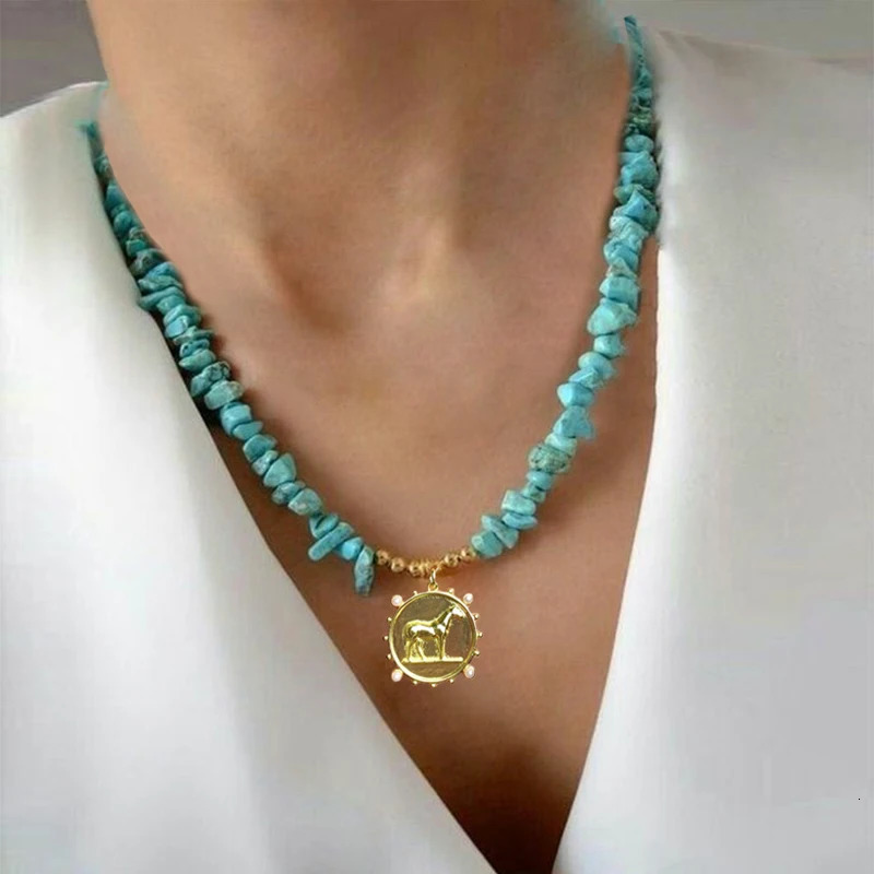 natural turquoise stainless steel pendant handmade necklace suitable for womens polymer clay accessories summer birthday gift 241018