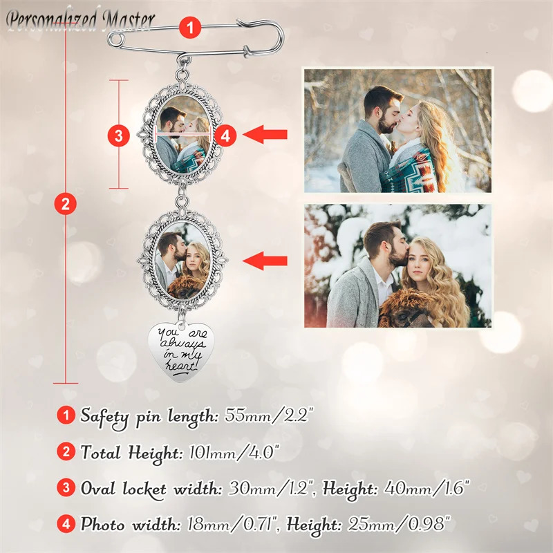 Personalized womens brooch custom wedding bouquet po charm brooch retro tight corset dress open collar brooch button 241018 ww
