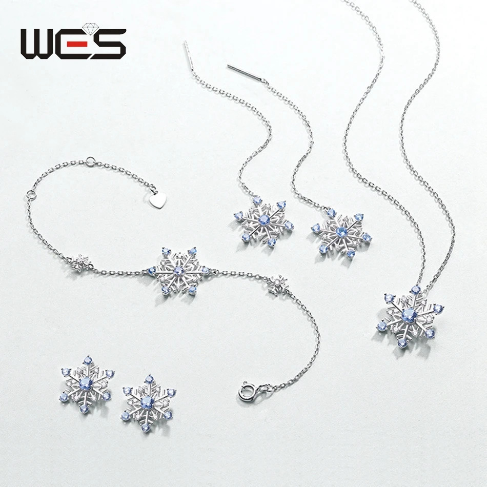 WES 925 sterling silver sapphire 3A Zicron snowflake stud earrings suitable for women exquisite jewelry Christmas party gifts fashionable engagement 2