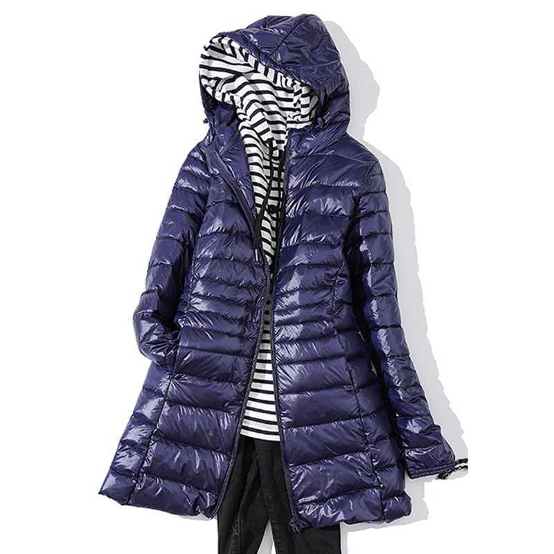 7XL Ladies Long Warm Down Coat With Portable Storage Bag Women Ultra Light Down Jacket Womens Overcoats Hip-LengthX241019