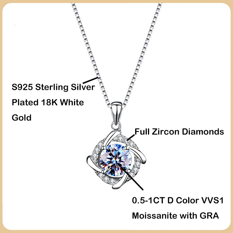 EWYA 0.5/1CT Windmill Female Pendant Necklace S925 Pure Silver Diamond Chain Necklace Exquisite Jewelry Gift 241018