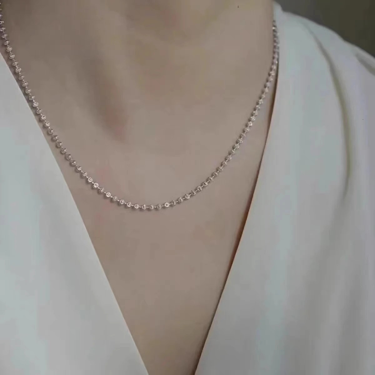 925 sterling silver 2mm sparkling diamond necklace suitable for women 40cm-60cm S925 bead chain suitable for pendant DIY jewelry 241018
