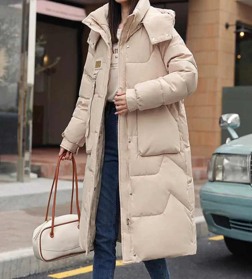New Winter Fashion Long Sleeve Stand Up Collar Zipper Solid Color Slim Fit Thick Long Version Detachable Hooded Down Jacket ForX241019
