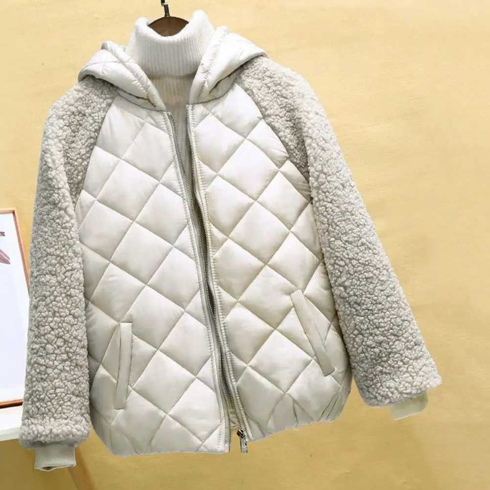 Women Winter Cotton Coat Thickened Plush Padded Coat Long Sleeve Hooded Down Coat Pockets Cold Resistant Windproof Lady JacketX241019