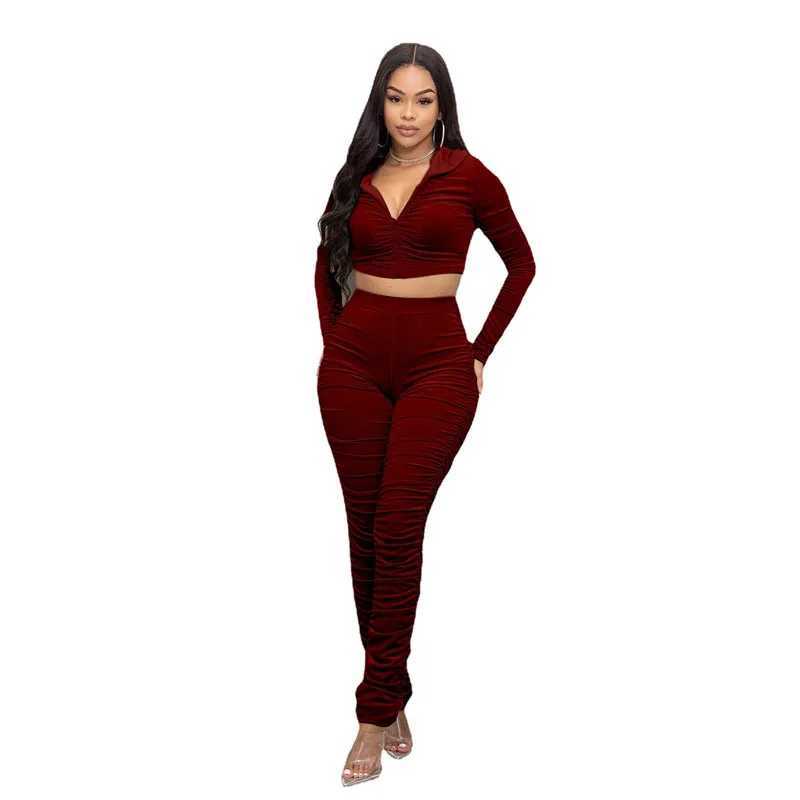 Women's Two Piece Pants Retro Velvet Womens Two Piece Sportswear Zipper Long Sleve Hoodie and Folding Pencil Pants Jogger Sportswear Y241019IZ1Y