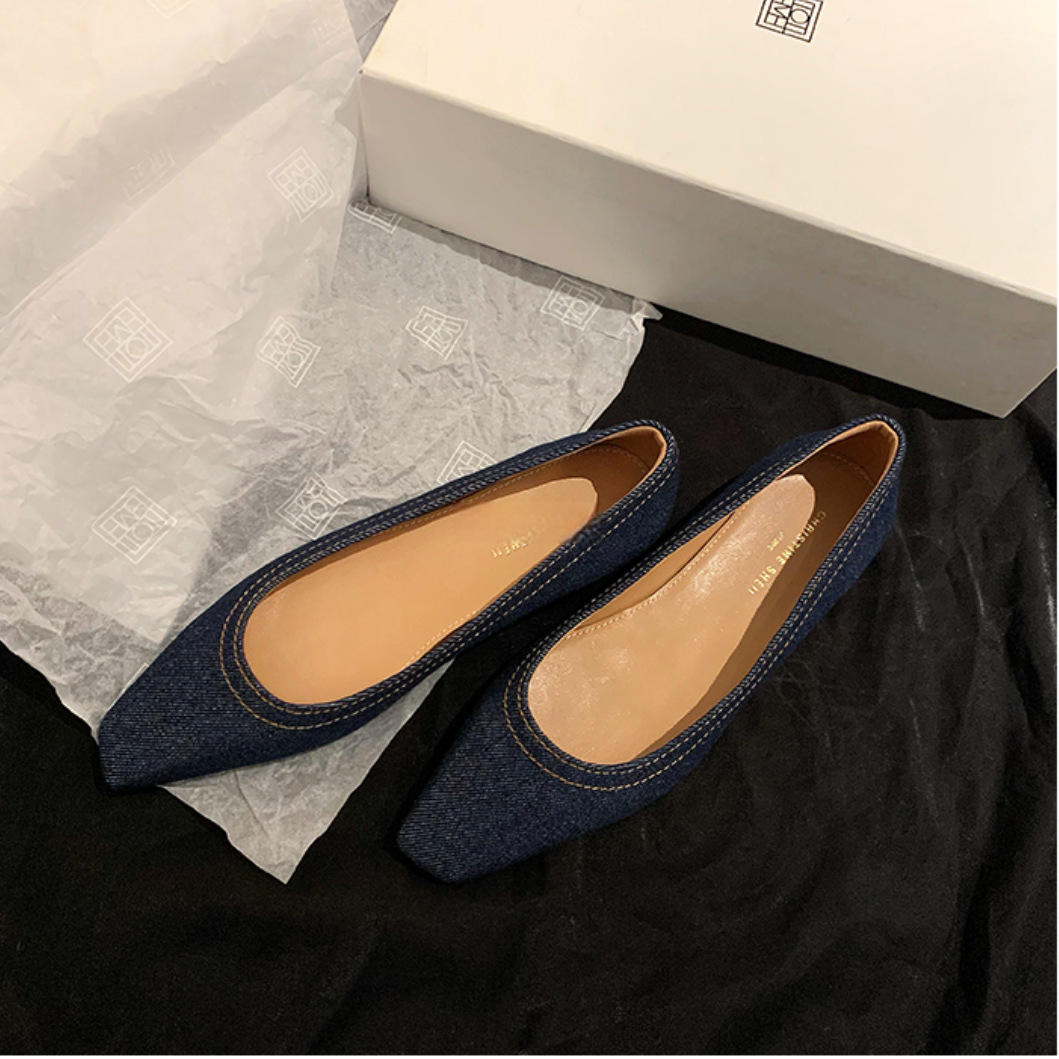 Yinyin Sheii Su Small Tune Tote Shallow Mouth Square Head Denim Inner Elevated Flat Sole Single Shoe Female Commuter Ddmywed Ddmysaturn
