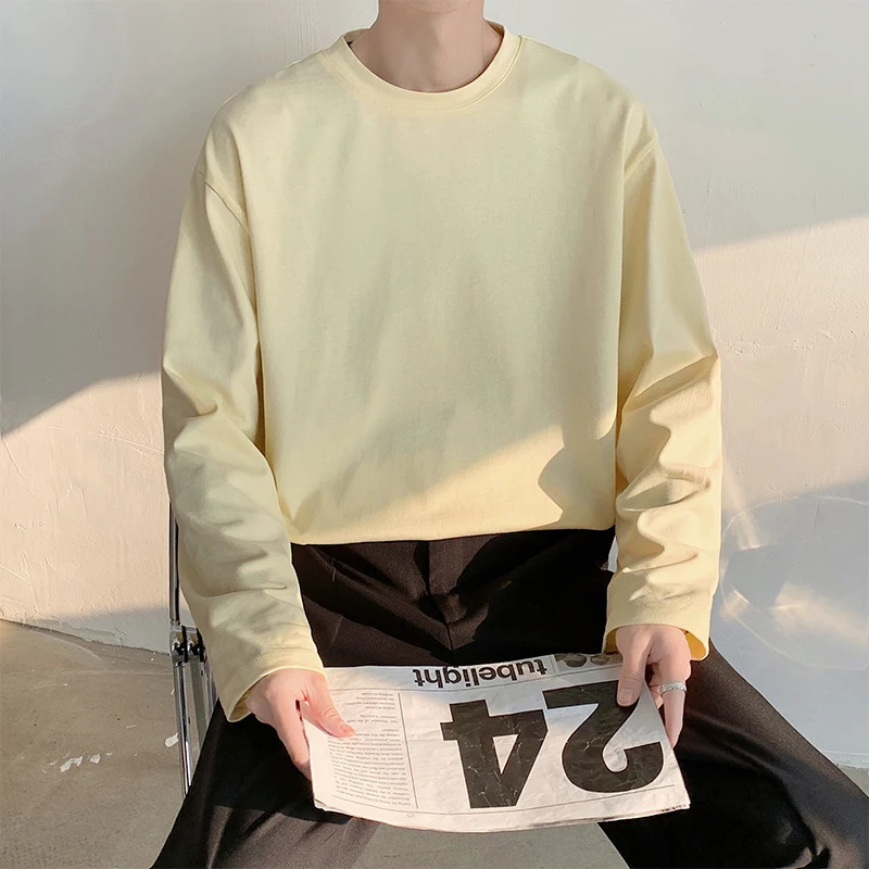 Spring T-shirt Mens Long Sleeve Cotton Top Mens T-shirt Basic Plain T-shirt Womens T-shirt Underwear XS-5XL 241018