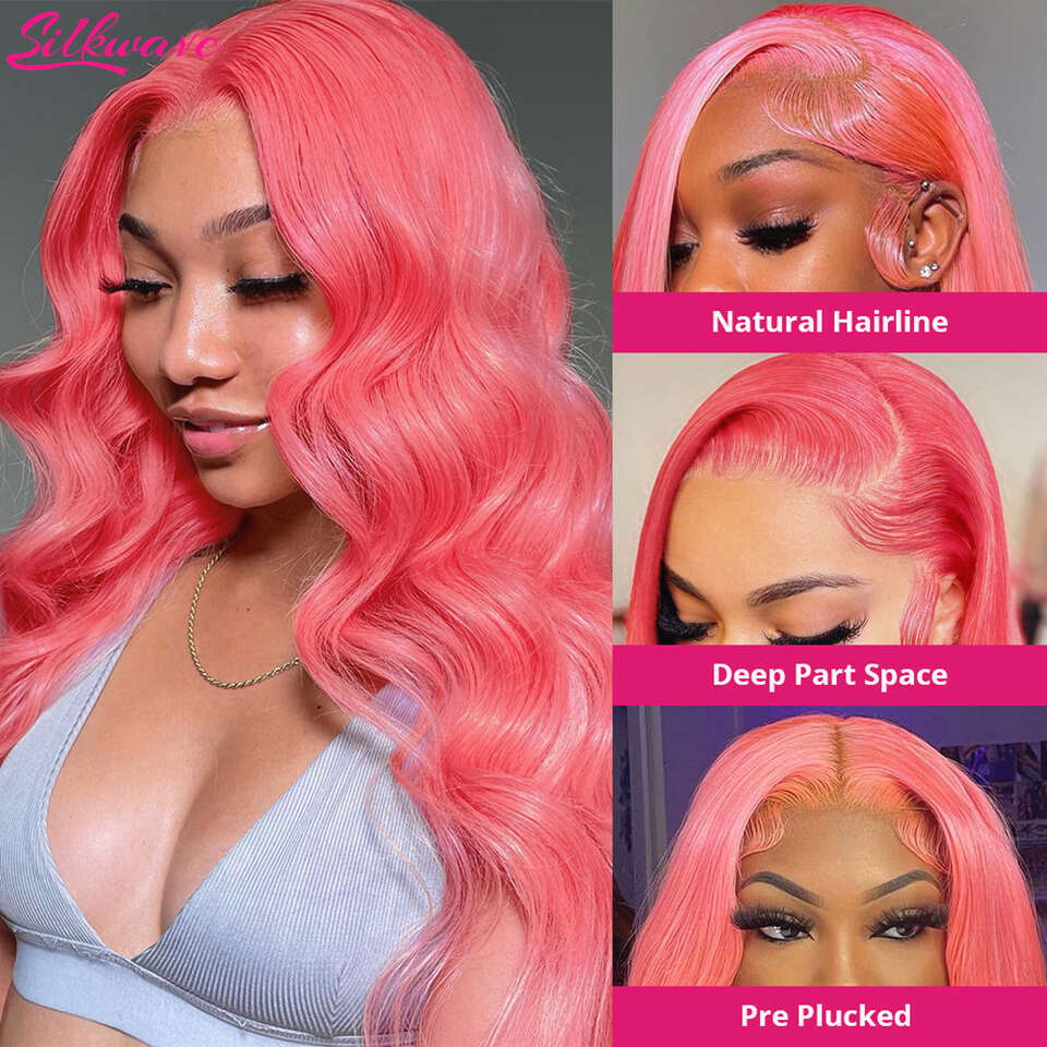 Hd Density x Light Pink Lace Frontal Wigs Human Hair Body Wave Front Wig Preplucked For Women Colored