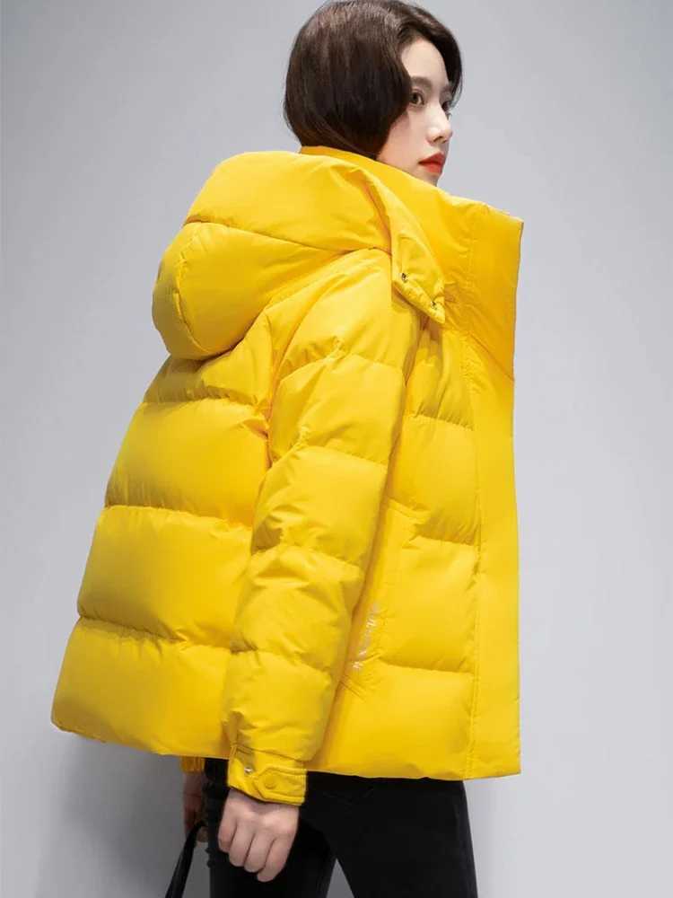 Women Korean Thick Warm Down Cotton Puffer Jacket Long Sleeve Hooded Parka Winter Coat Pockets Solid Plus Size Loose OvercoatX2410