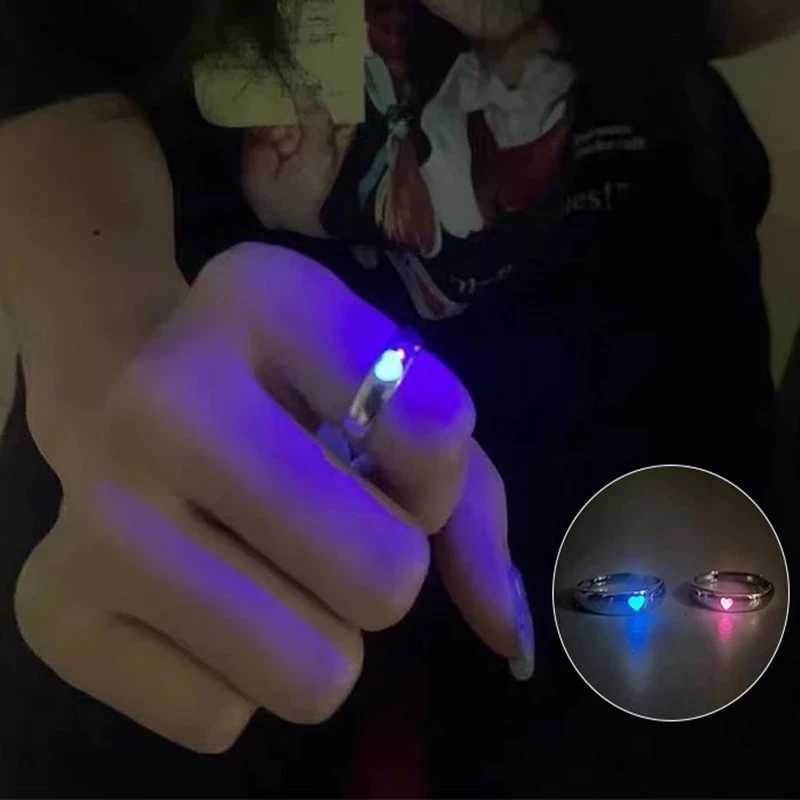 Luminous Shining Ring Couples Heart of Love Fashion Ring Valentines Day Gift Anillo Hombre Adjustable Jewelry Y241019