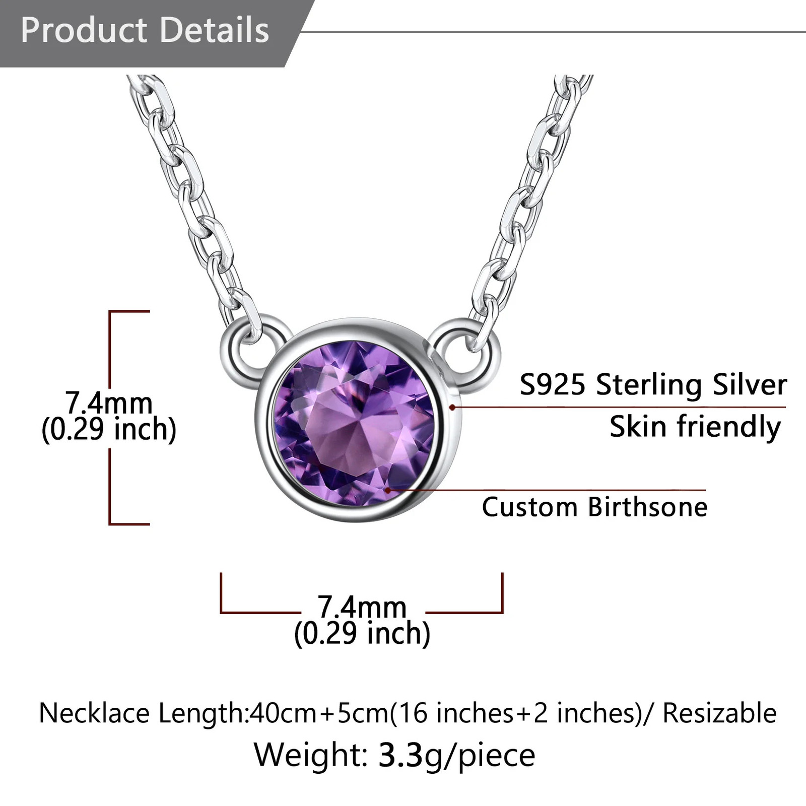 U7 925 sterling silver birthstone necklace sparkling round cut gemstone CZ jewelry crystal pendant necklace 241018