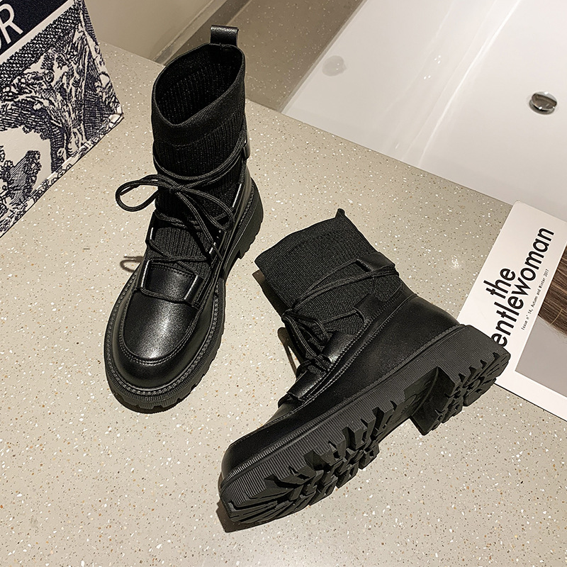 Women Fashion Martin Boots Simple Style Casual Versatile Plus Size Winter Trendy Wear Thick Sole Increase Height Triple Black Free shipping