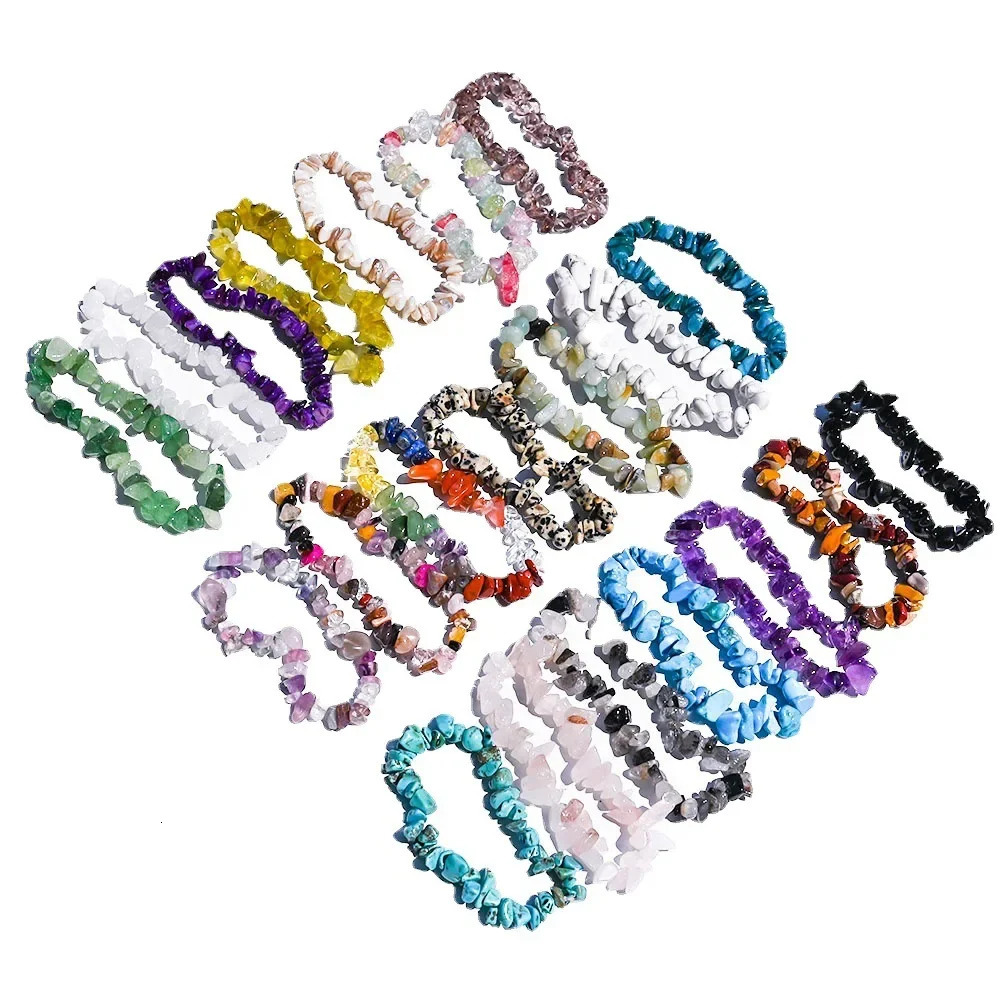 50 pieces of natural gemstone bracelets irregular crystal elastic chip beads gold nugget bracelets quartz wristbands 241018