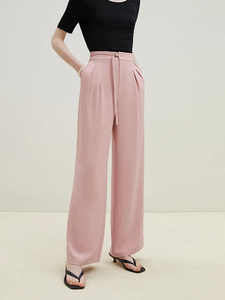 FSLE n Sense Casual Style Wideleg Pants for Women Summer ly Simple Loose Straightleg Long with Belt Female 241019