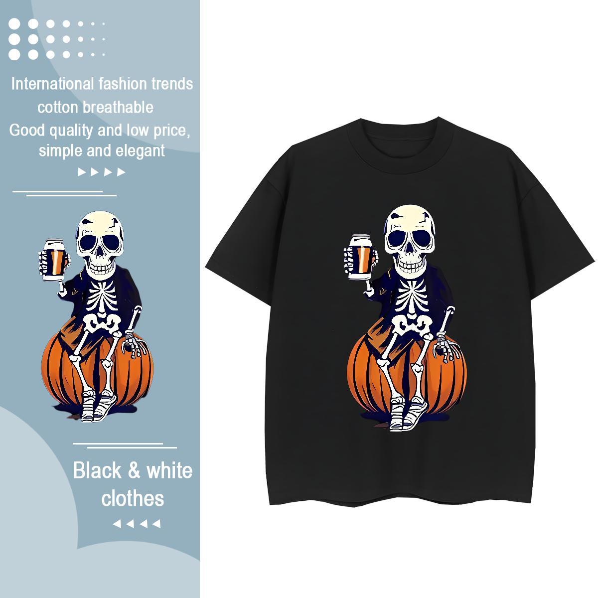 2024 T Shirts Women 100% Cotton 230g Crew Neck Casual halloween Couples T Shirts 5A Anime Oversized Clothes Shirt
