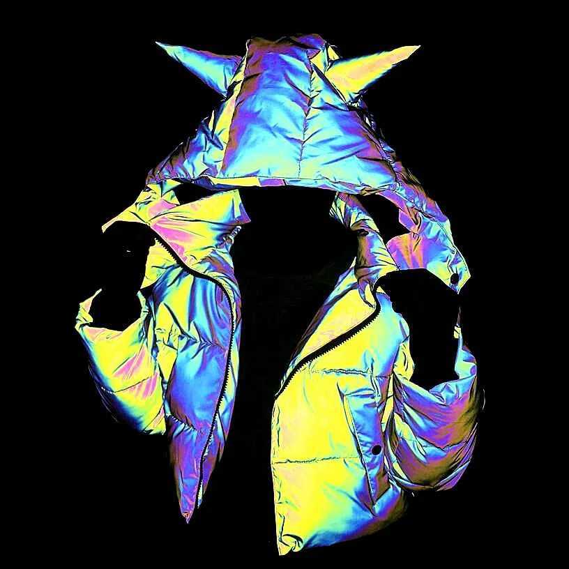 Women's Down Parkas Winter womens rainbow reflective horn cover park down bubble jacket inflatable jacket shiny and cute hooded down jacket Y2410