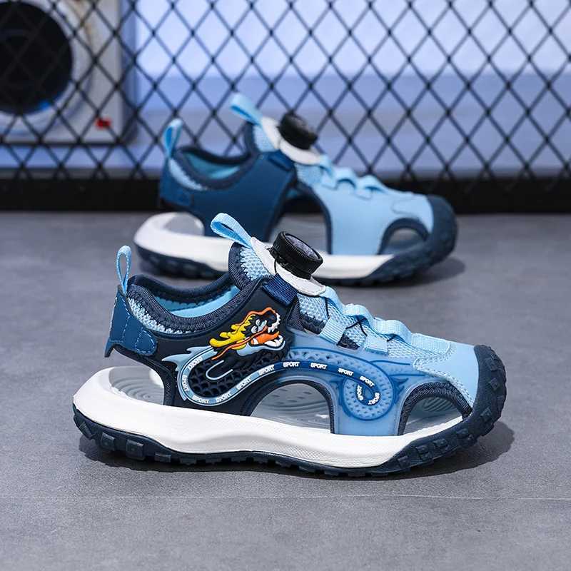 Athletic Outdoor 2024 Summer New Childrens Hundred Head Sandals Rotary Buckle Tide Shoes Childrens Shoes Teeth Large Childrens Beach Shoes H241019