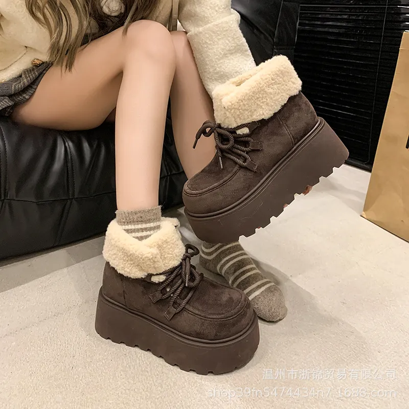 Women's Winter Designer Boot 2024 New Winter Boots Chesut Thick Bottom Slope Heel With Veet Thickened Snow Boots