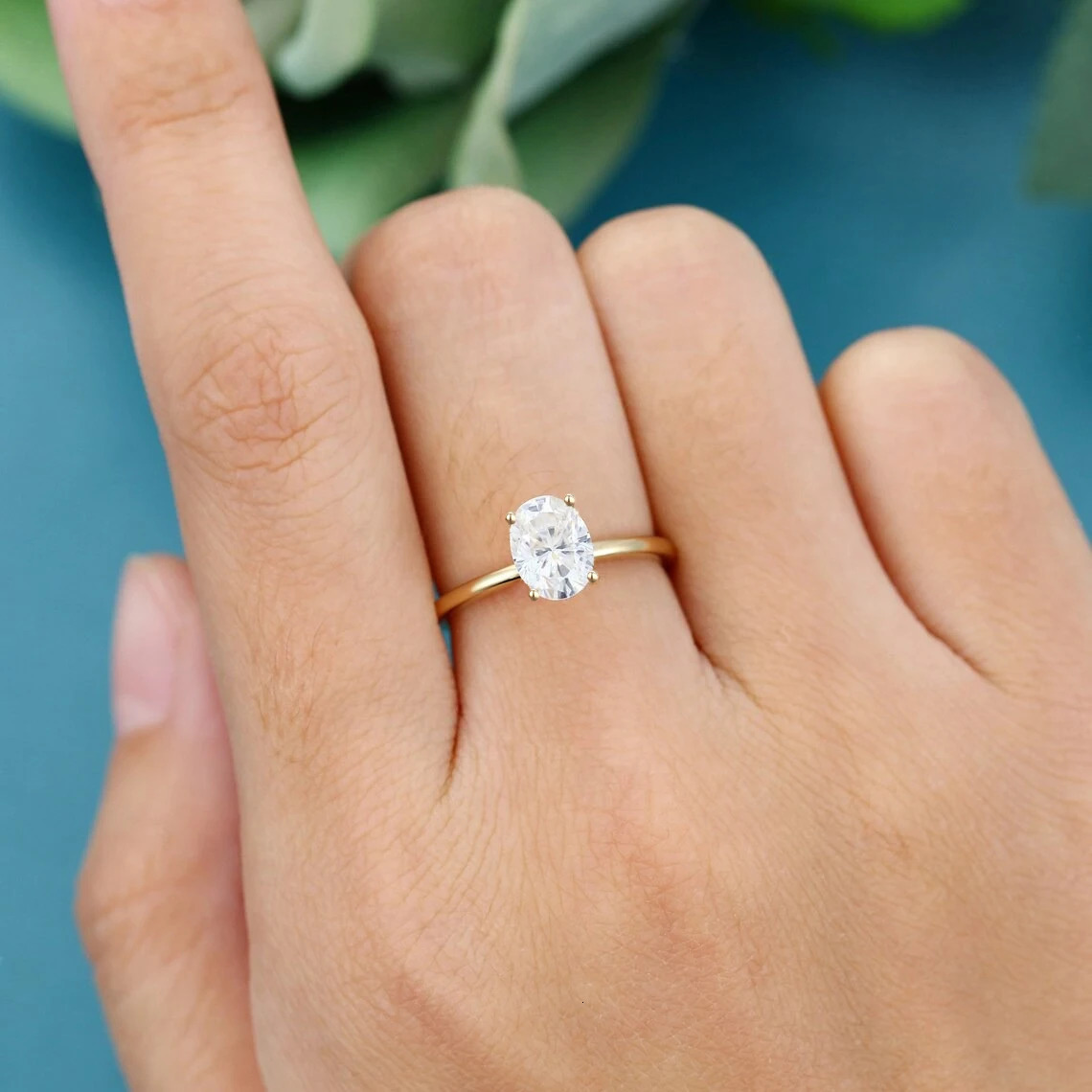 Unique oval cut 925 sterling silver 1-3ct engagement card ring for women 14K gold-plated certificate 241007