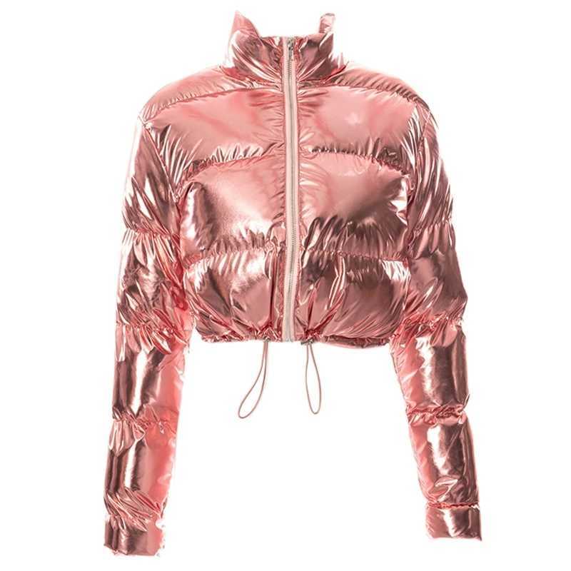 Women's Down Parkas Womens shiny mirror synthetic leather lining used for jackets long Slip Up stand up collars cut lining outerwear drawstring h