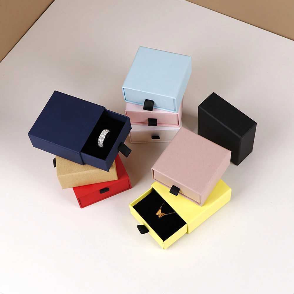 9-color 8x8x3.5cm square necklace earrings rings small jewelry gift display packaging box outer paper inner velvet wholesale W241019