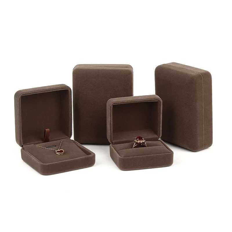 Exquisite iron flannel pearl treasure box ring box bracelet and necklace box gift packaging pendant box solid gray/green/coffee W241019