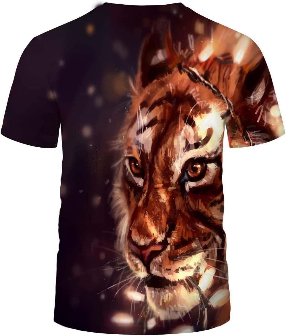 Mens T shirt Tiger Roaring Cool T-Shirt 3D Printed Colorful Tiger Head Shirt tee Casual tops summer clothes Fashionable and breathable