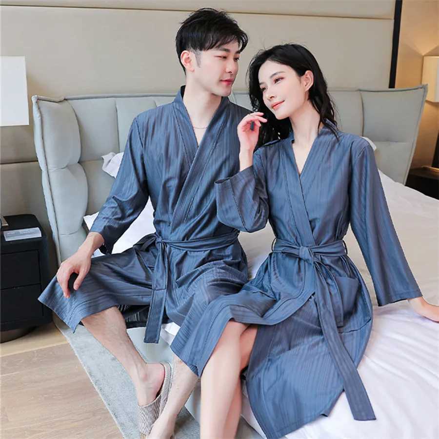 Men Kimono Bath Robes Pajamas 2024 New Summer Bathrobe Solid Sleepwear Three Quarter Sleeve Dressing Gown Mens LoungewearXJ241018