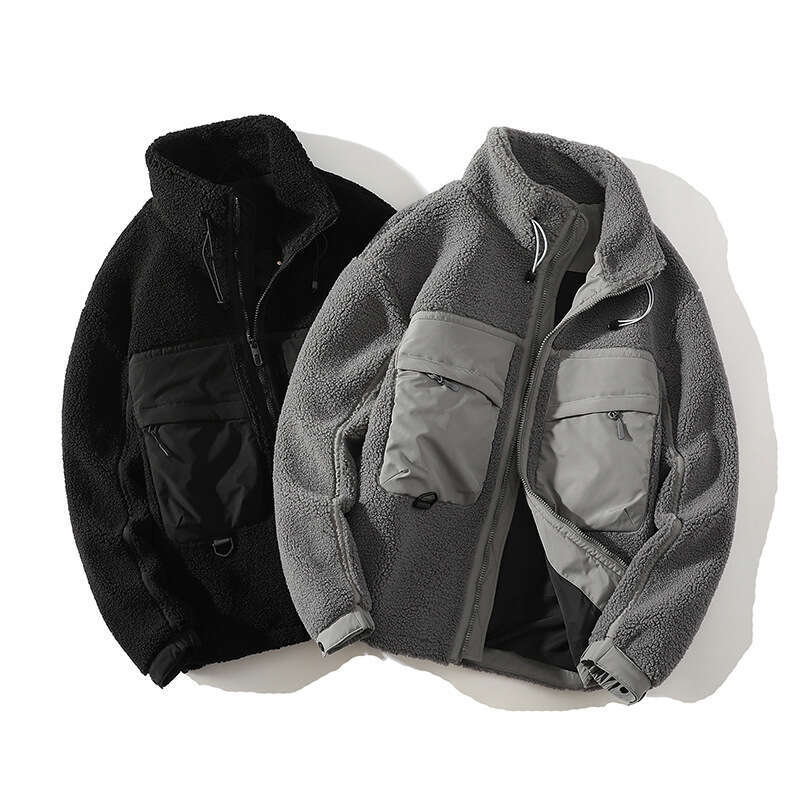 2023 Winter New Men's Casual Stand Up Collar Lamb Wool Coat Hong Kong Youth Work Colored Cotton Clothes