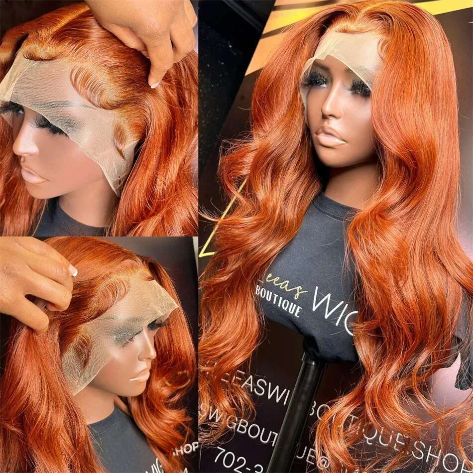 x Ginger orange Body Wave Transparent Lace Front Wig Orange Color X Frontal Human Hair brazilian wigs For Women al