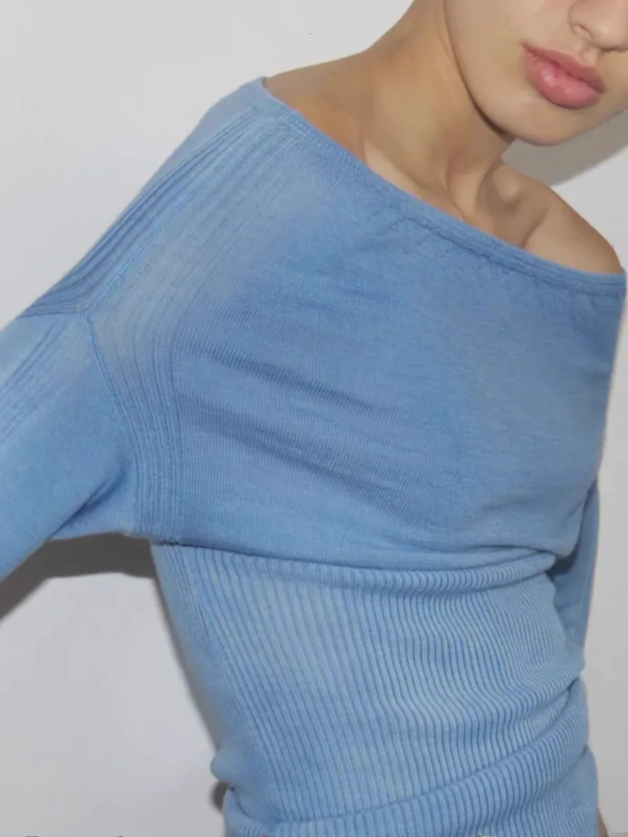 Paloma wool single line necklace shoulder length long sleeved sweater slim fit short top 241009