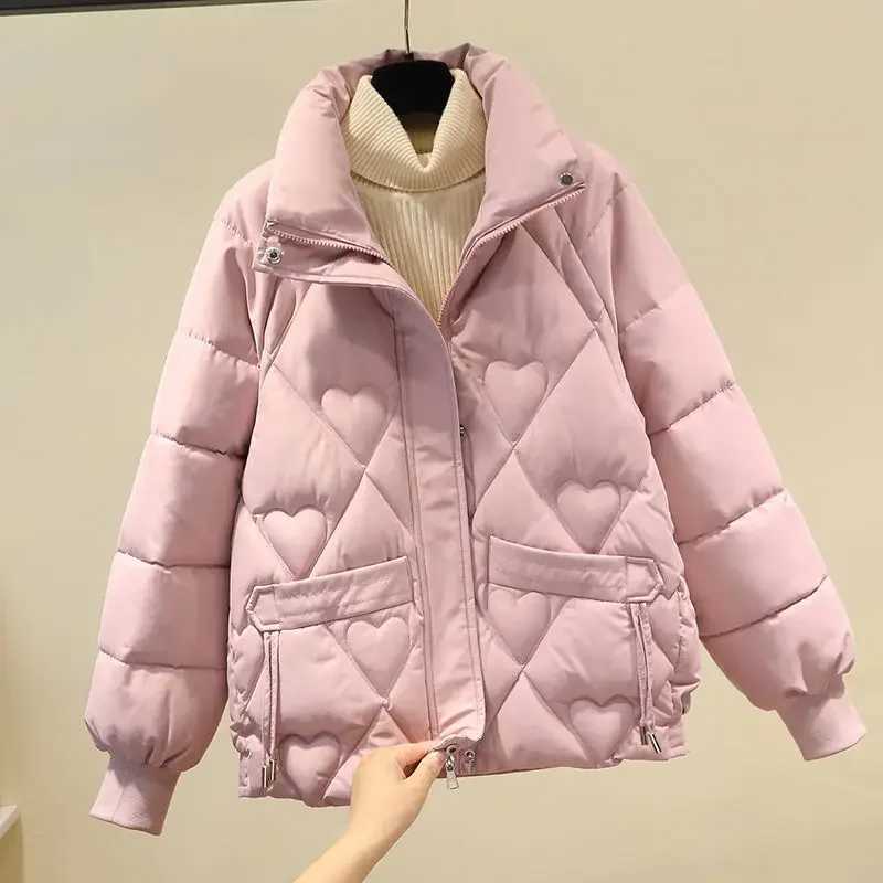 Women Korean Thick Warm Down Cotton Puffer Jacket Long Sleeve Hooded Parka Winter Coat Pockets Solid Plus Size Loose OvercoatX241019