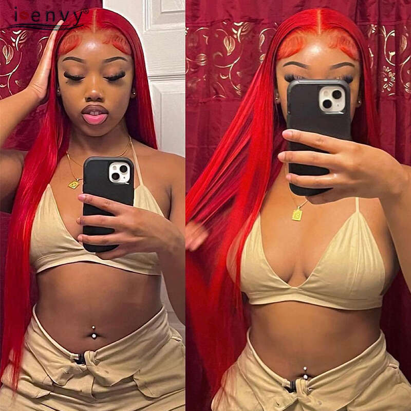 13X6 Hot Red Frontal Human Hair Wigs Bone Straight 13X4 Hd Transparent Bury 99J Colored Lace Front Wig