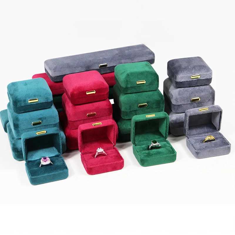 Round corner gold buckle bead treasure box exquisite velvet ring box necklace storage box high-end iron jewelry packaging box W241019