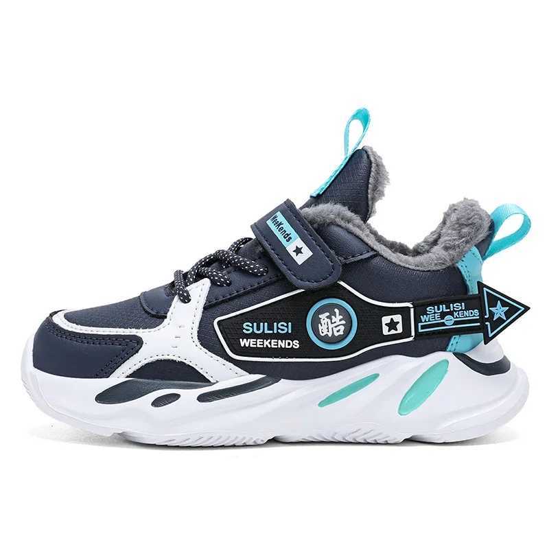 Athletic Outdoor Winter Boy Sports Shoes Leather Plush Children Sneaker Cotton Kids Snow Shoes Luxury Outdoor Running Tennis Sneaker for Boy H241019