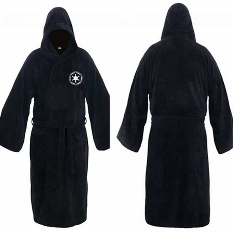 Autumn and Winter Male Thickened Thermal Flannel Pajamas Solid Color Anime Empire Warriors Long Nightgown Hooded Home BathrobeXJ241018