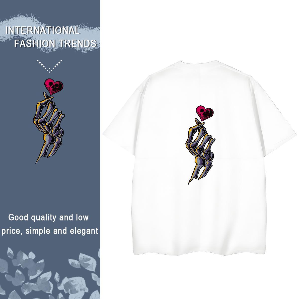 Custom T-Shirts 230g 100% Cotton Breathable Crew Neck Hip Hop Street skull Couples T Shirts Unisex Cartoon Anime Tee Shirt