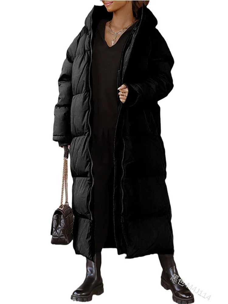 Wmstar Women Coat New Winter Thickened Loose Style Long Sleeve Solid Color Windproof Warm Hooded Down Cotton Padded Long JacketX241019