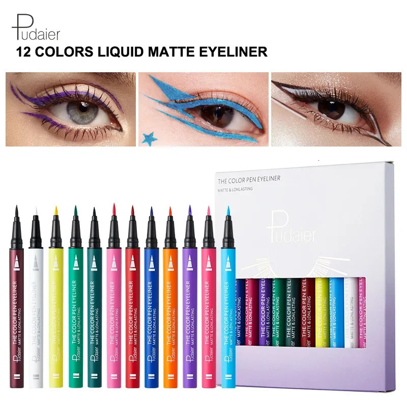 Pudaier 12 color matte eyeliner pencil set glitter makeup waterproof color liquid crystal diamond eyeliner gel cosmetics 241018