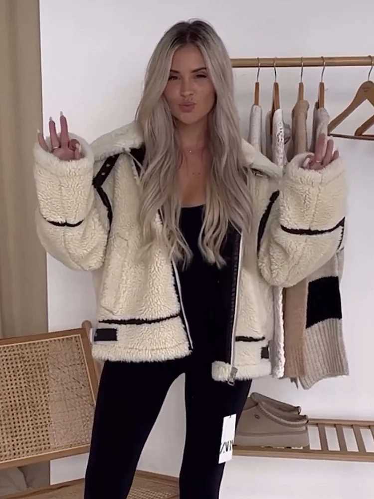 Women's Down Parkas Autumn Winter New Loose Lamb Fur Parka Cashmere Warm Thicken Long Slve Suede Jacket Strtwear Shpskin Winter Thick Outwear Y24