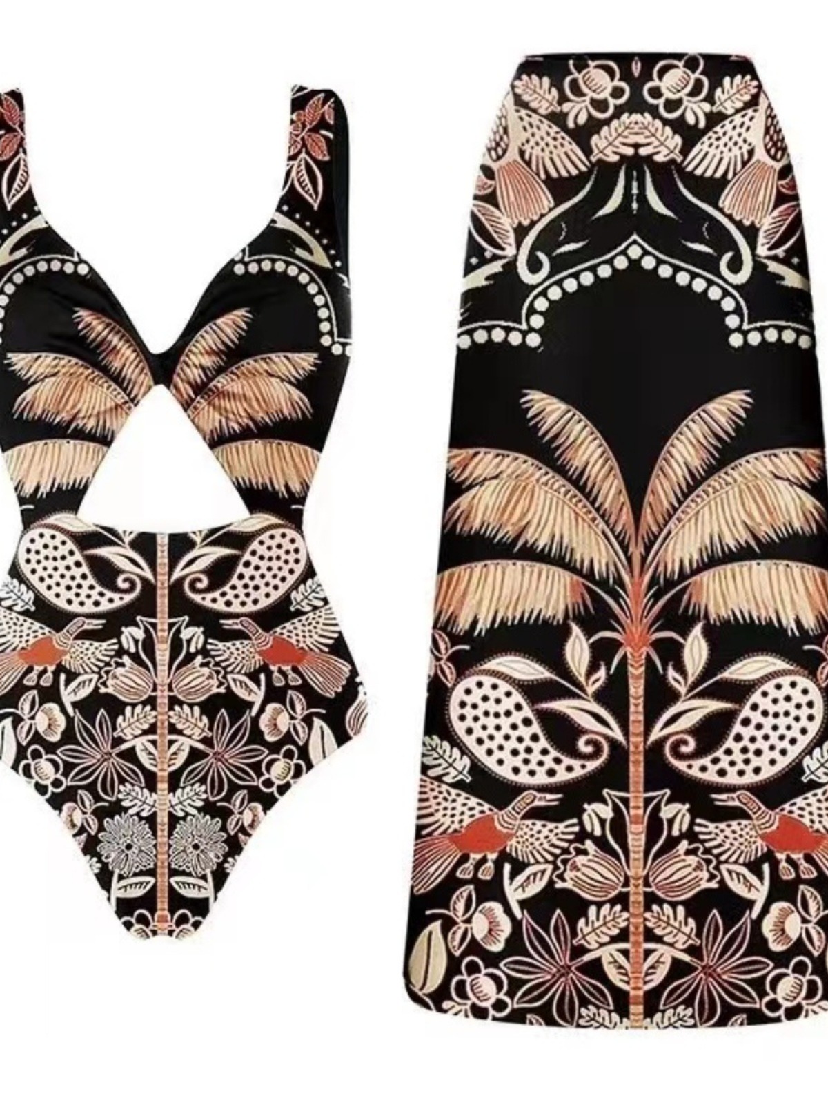 One-piece swimsuit female bird Coconut Tree conservative slimming Hottie spa cover up beach dress