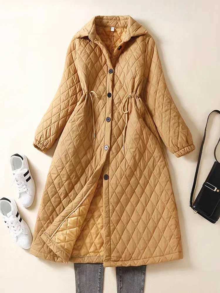 Winter Long Down Cotton Jackets 2024 New Women Fashion Cotton-padded Plaid Warm Coat Slim Puffer Quilted Outerwear Parkas Z493X241019