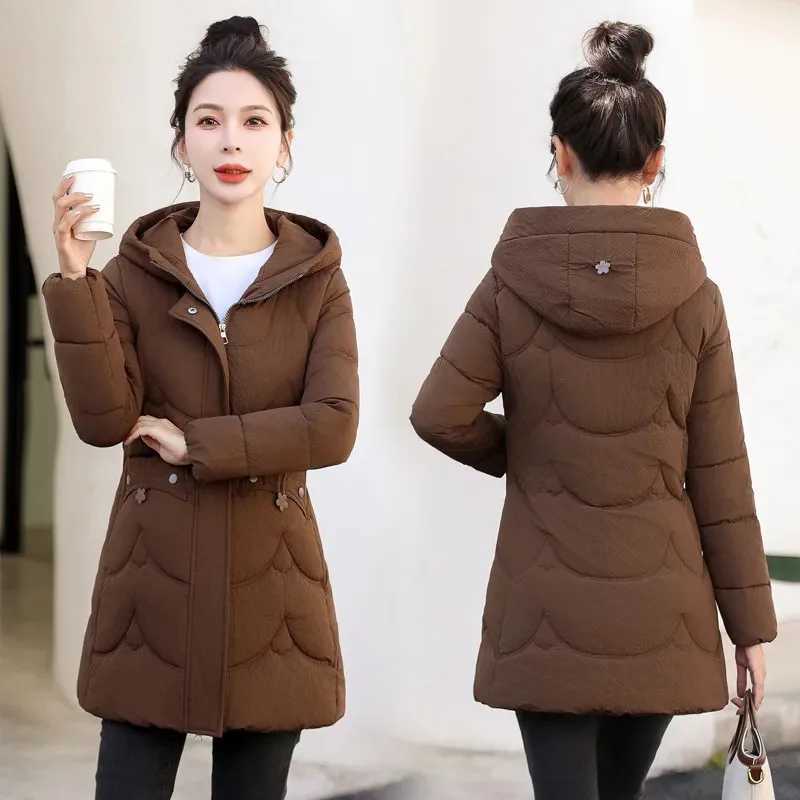 Down Cotton-padded Jacket Womens Wear 2025 Winter New Female Long Coat Hooded Slim Jacket Padded Warm Cotton Padded CoatX241019