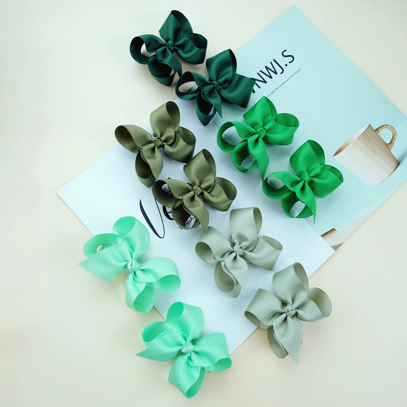 40/50/60 paired 4.5-inch childrens and girls large silk ribbon hair bow clip hair accessories for childrens and girls hair 241018