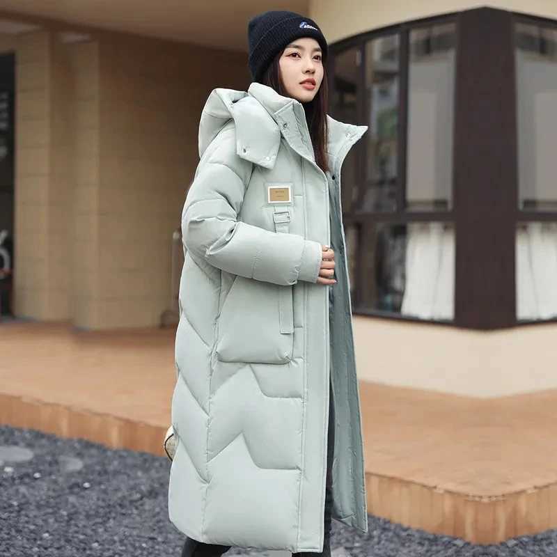 2023 New Winter Long Down Cotton Jacket For Women Zipper Hooded Parkas Coat Female Loose Padded Thicken Warm Snow Wear JacketsX241019