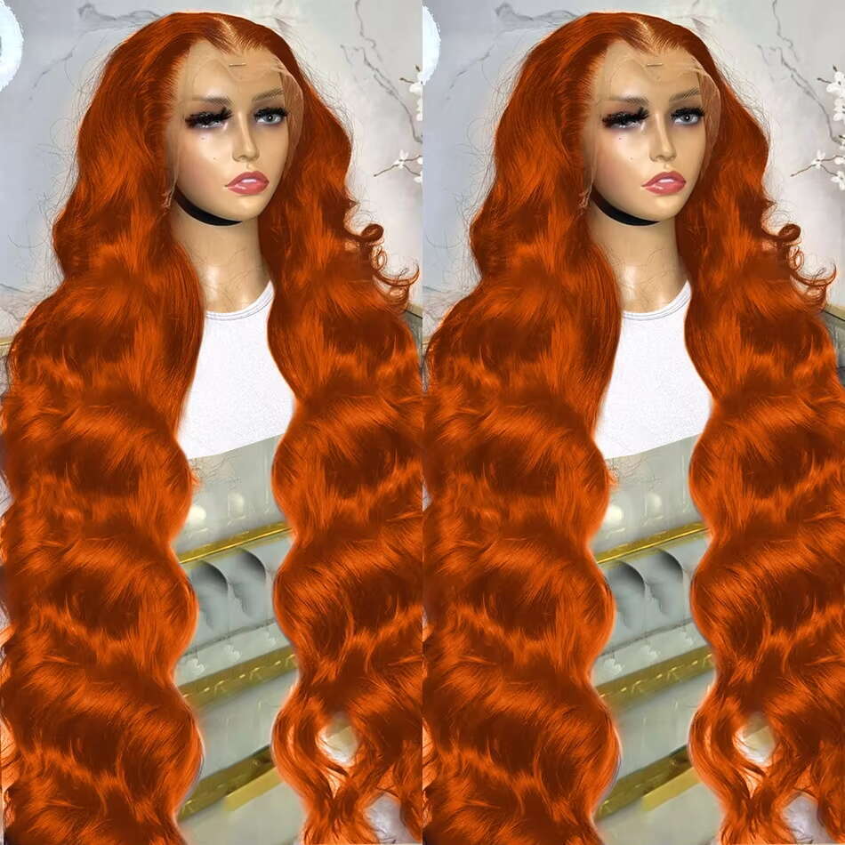 Melodie 220% 30 32 Inches Body Wave Ginger Orange 13x6 Transparent Front Human Wigs 13x4 Lace Frontal Remy Hair Wig