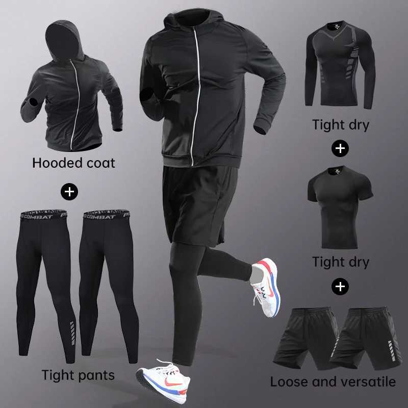 Running sportswear set mens autumn and winter fitness clothing wearing fast drying clothes professional training morning running outdoor cycling W2410