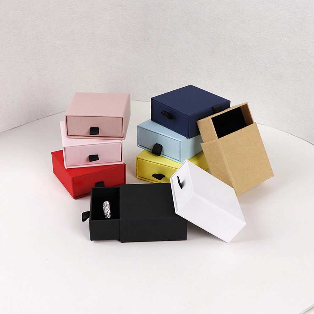 9-color 8x8x3.5cm square necklace earrings rings small jewelry gift display packaging box outer paper inner velvet wholesale W241019