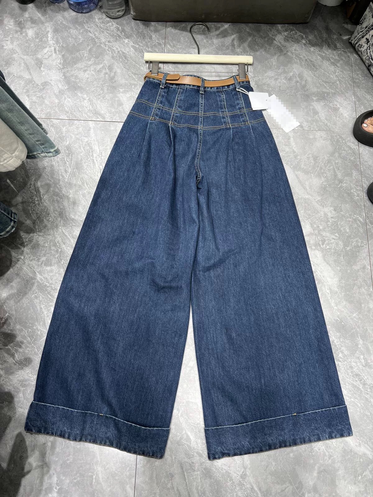 Autumn and winter new Maj casual loose wide leg high waist slimming denim design sense long pants for women no delivery fee belt Z260314