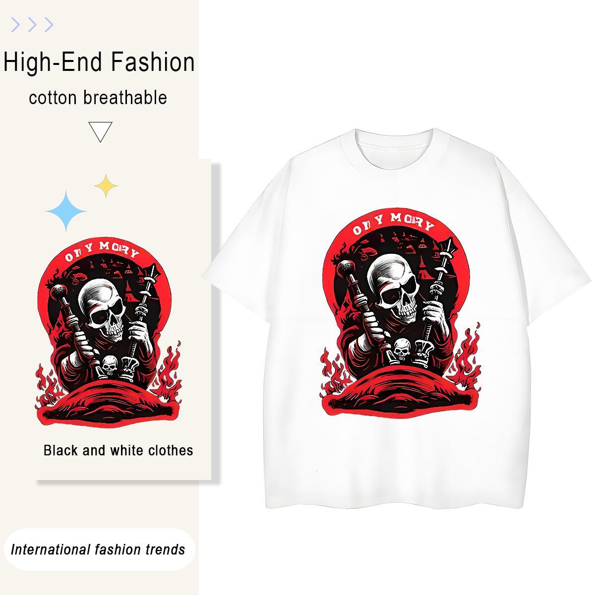Fashion Womens T Shirts 230g Cotton O-Neck Short Sleeve Street Casual skull Woman Tshirt Unisex Cartoon Print Tshirts